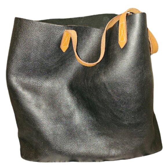 Madewell Navy Blue Large Leather Market Tote - EUC - Classic Shoulder Bag - Picture 4 of 8